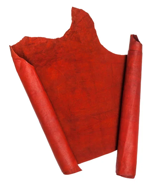 Rozwinięta przewijania z czerwonego zamszu na białym tle — Zdjęcie stockowe