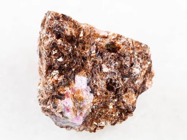 Raw Phlogopite with corundum crystal on white — Stock Photo, Image