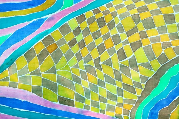 Абстрактный орнамент на шелковом шарфе в технике батик — стоковое фото