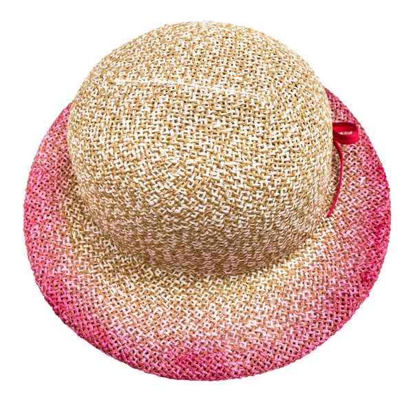 Sopra la vista di cappello di paglia con tesa stretta rosa — Foto Stock