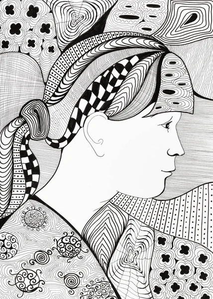 Портрет девушки с абстрактным фоновым орнаментом — стоковое фото