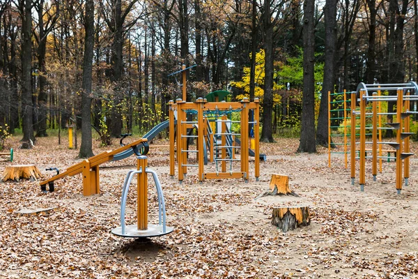 Parque infantil en el parque urbano en otoño — Foto de Stock