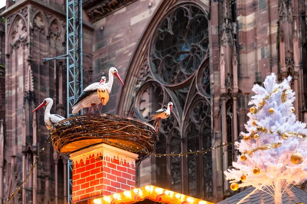 Traditionella stork häckar på Xmas fair i Strasbourg — Stockfoto