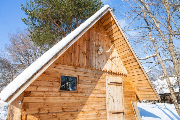 Country house decorated by skull of young moose — Stock Photo, Image