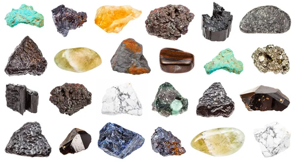 Collectie van mineralen geïsoleerd op wit — Stockfoto