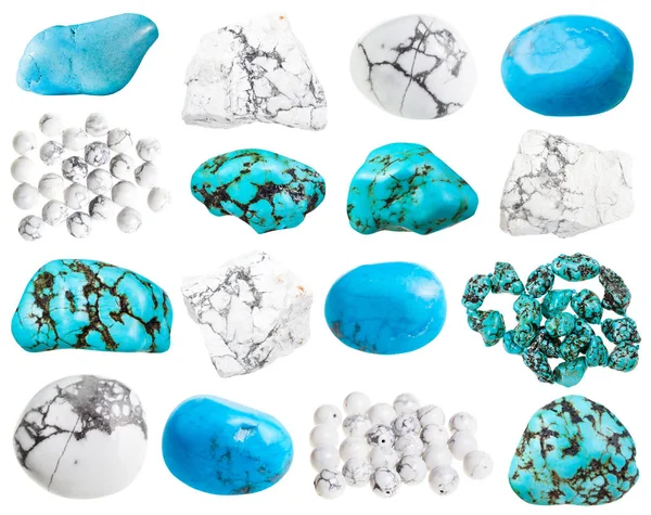 Coleção de várias pedras preciosas Howlite isolado — Fotografia de Stock