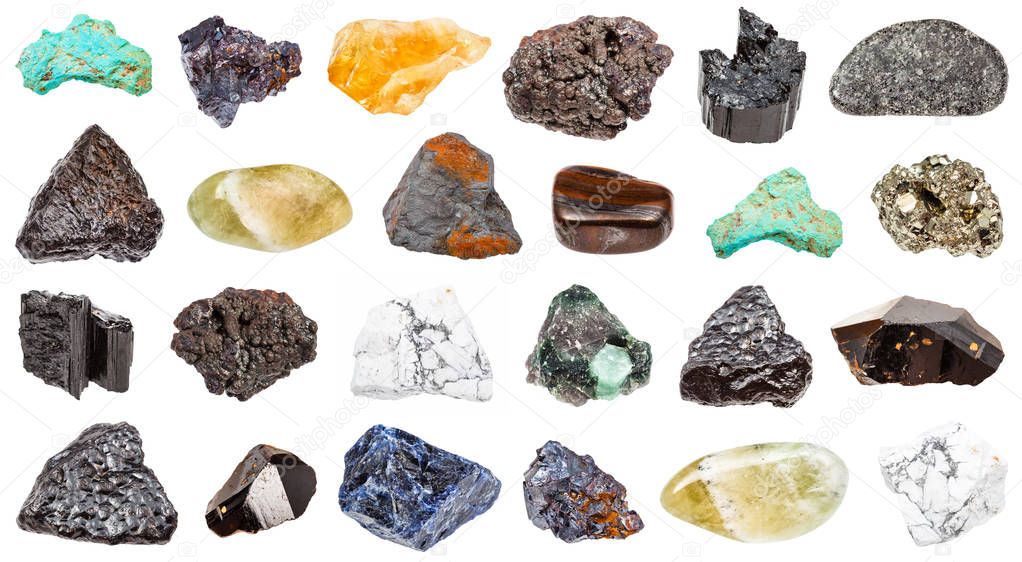 collection of minerals isolated on white