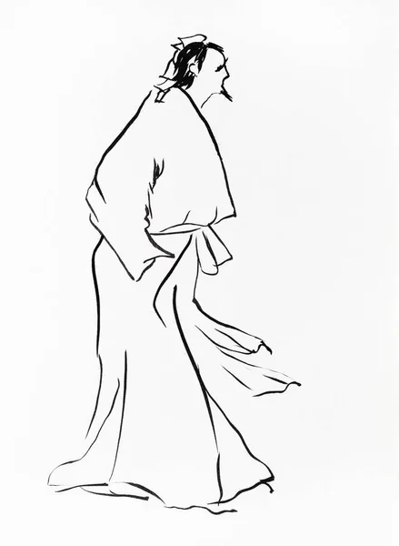 Old chinese pundit hand drawn in sumi-e style — Stock Photo, Image