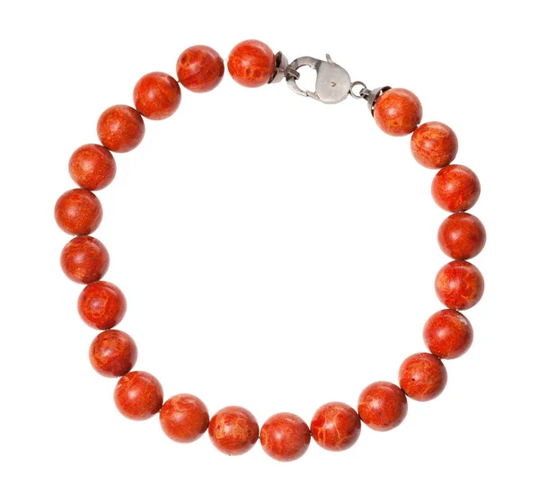 Necklace from polished red coral balls isolated — Stock Photo, Image