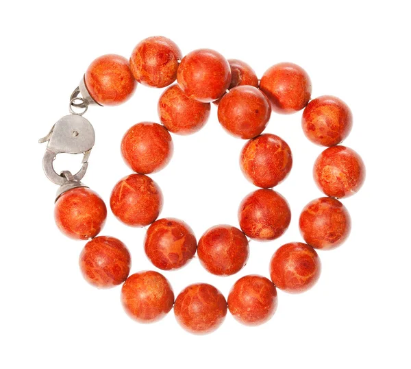 Tangled necklace from polished red coral isolated — Stock Photo, Image