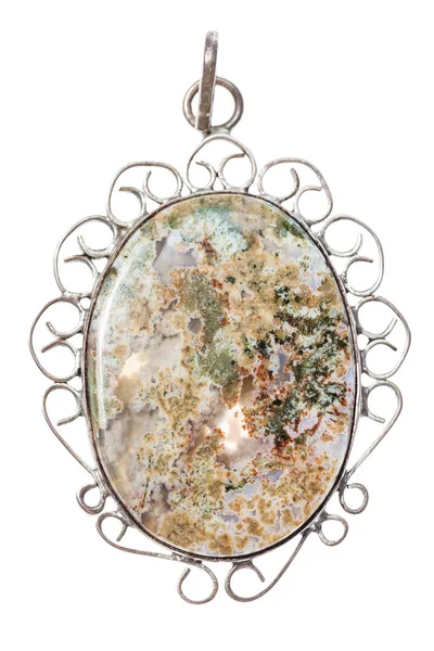 Polished natural Moss Agate in vintage pendant — ストック写真