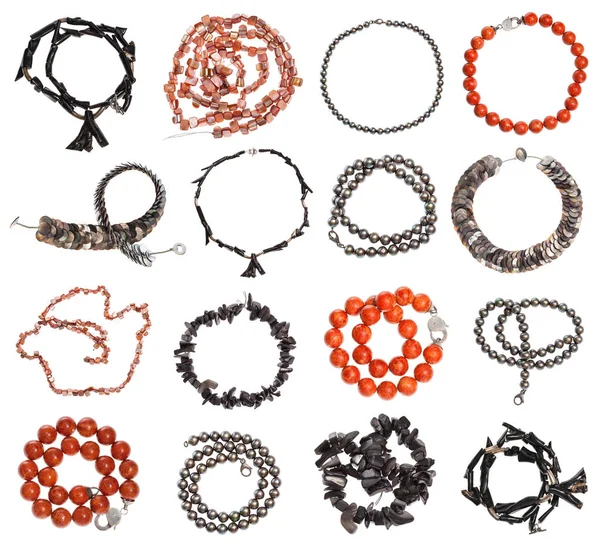 Set van diverse parels, koraal, armband kettingen — Stockfoto