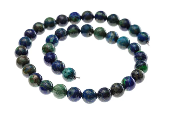 Spiral string of beads from natural azurite gems — Stock Photo, Image