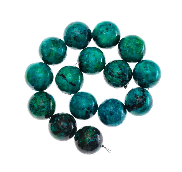 Spiral string of beads from chrysocolla gemstone — Stock Photo, Image