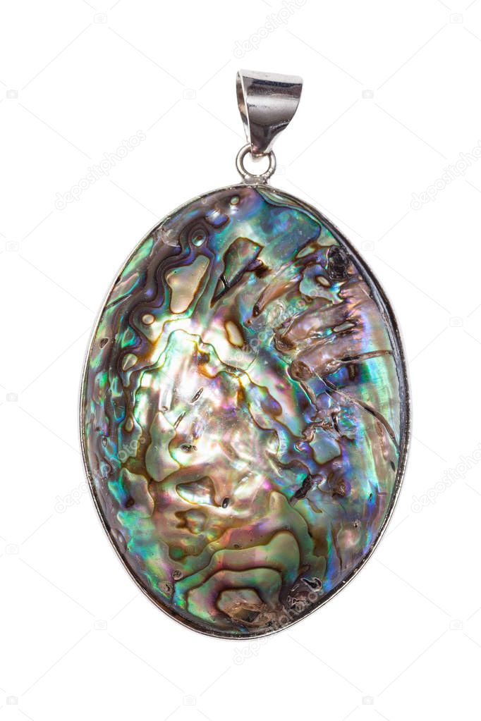 iridescent abalone shell in pendant isolated
