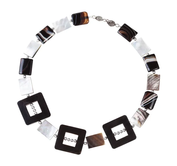 Necklace from horn frames, agate and nacre beads — Stock Photo, Image