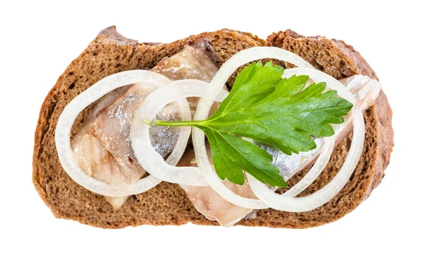 Top view of sandwich with herring, onion, parsley — 스톡 사진