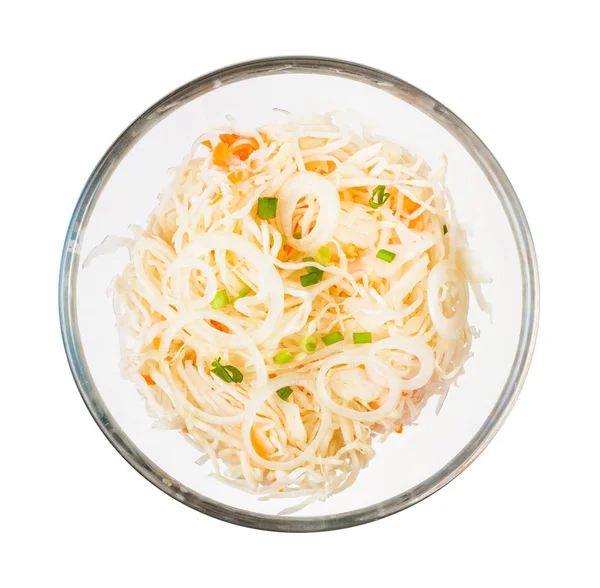 Sour cabbage pickled with carrots in glass bowl — 스톡 사진