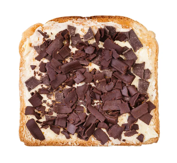Top view of toast with butter and chocolate flakes — Stock Photo, Image