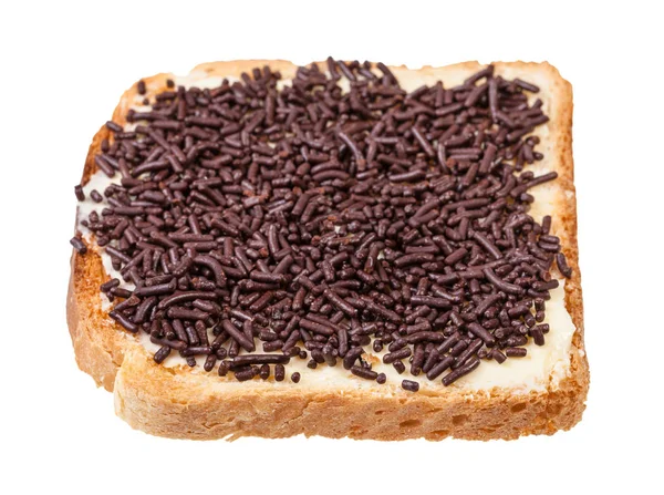 Rostat bröd med smör och choklad strössel isolerad — Stockfoto