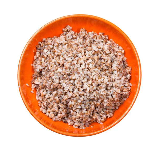 Top view of buckwheat porridge in bowl isolated — 스톡 사진