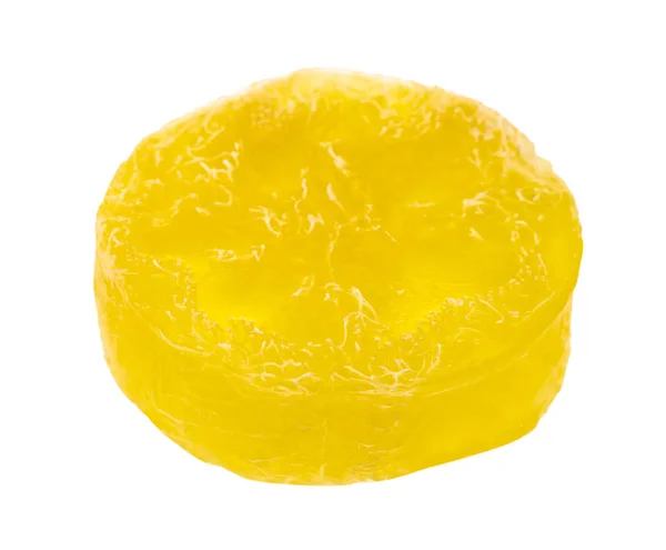 Žluté průsvitné kulaté mýdlo s rostlinou Luffa — Stock fotografie
