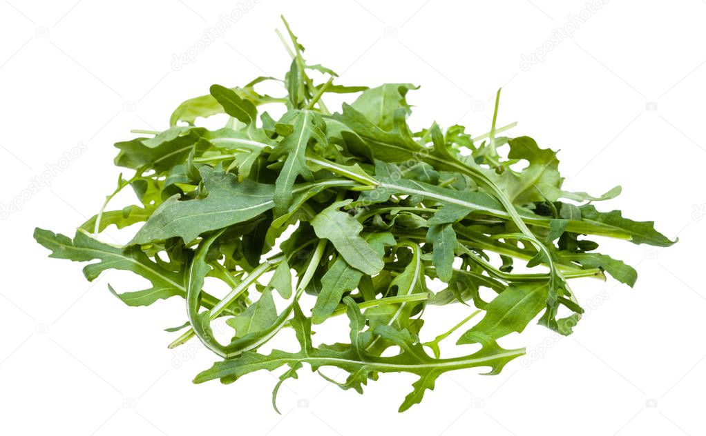 pile from fresh leaves of Arugula plant isolated