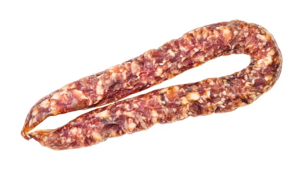 Whole dry-cured sausage isolated on white — 스톡 사진