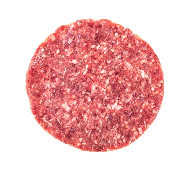 Vista superior de la hamburguesa cruda de carne picada aislada — Foto de Stock