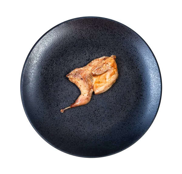 Top view of half of fried quail on plate isolated — Stock Photo, Image