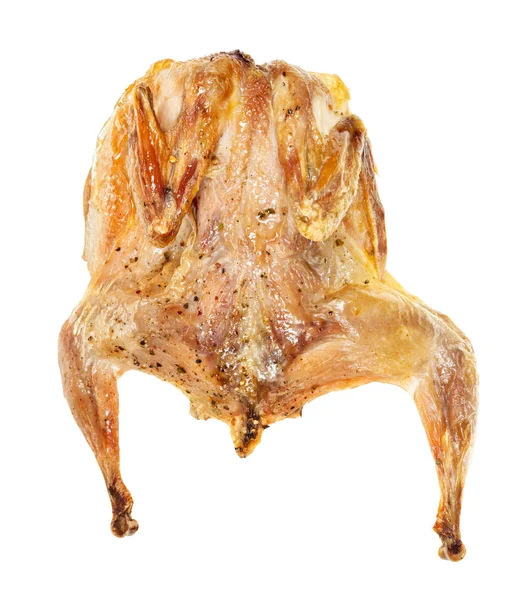 Top view of roasted whole flattened quail isolated — Stock Photo, Image