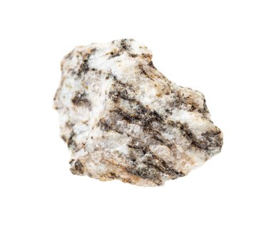 Cilalanmamış gneiss kayası beyaza izole edilmiş.
