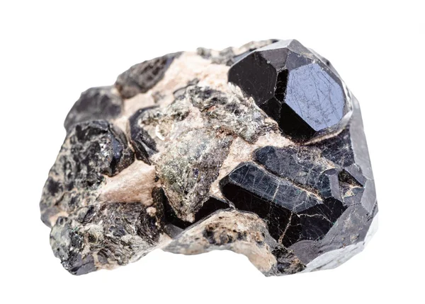 Cristaux de spinelle noir sur druse diopside isolé — Photo