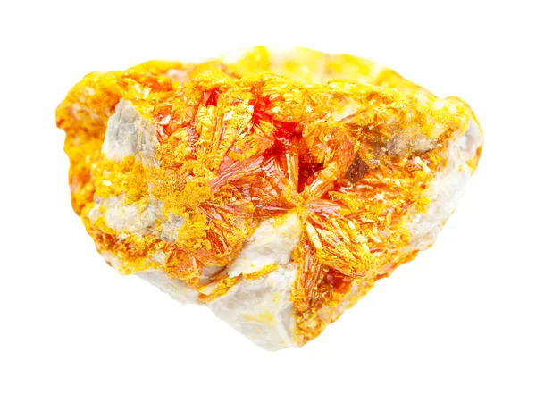 Druse of Orpiment crystals on rock isolated — Stock Photo, Image