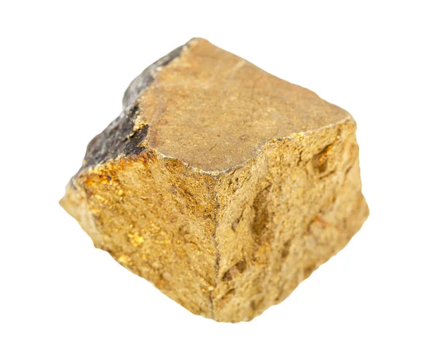 Surowa żółta skała chalkopirytowa izolowana na białym — Zdjęcie stockowe