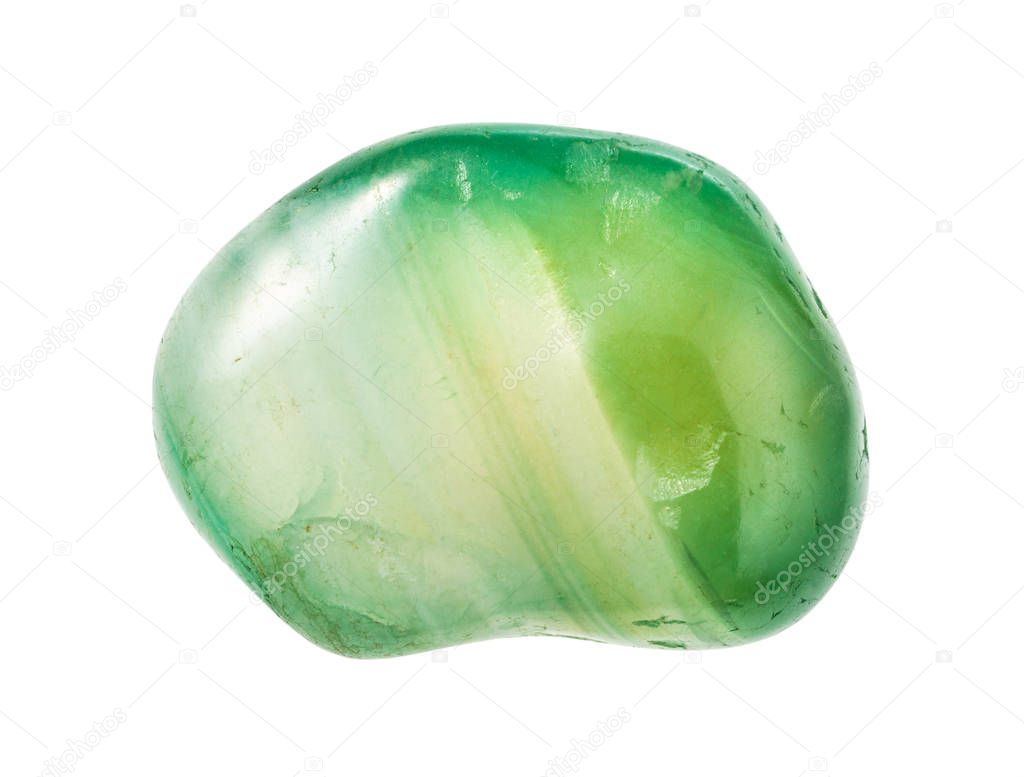 tumbled green agate gemstone isolated on white