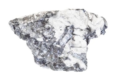 Cilalanmamış Bismuthinite kayası beyaza izole edilmiş.