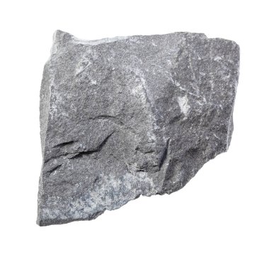 Cilalanmamış gri Argillite kayası beyaza izole edilmiş.