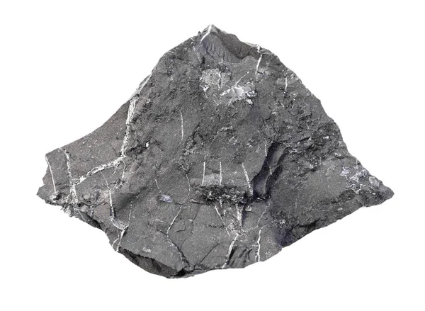 Μη γυαλισμένος σχιστολιθικός βράχος Shungite απομονωμένος σε λευκό — Φωτογραφία Αρχείου