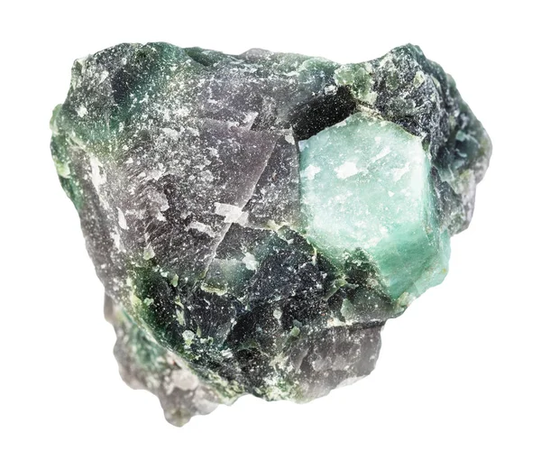 Cristal de berilo em rocha não polida isolada sobre branco — Fotografia de Stock
