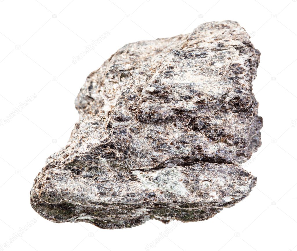rough quartz-biotite slate rock isolated on white