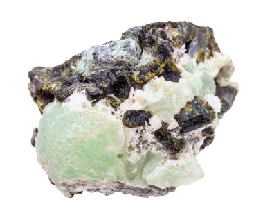 Epidote kristallerindeki kabaca Prehnite izole edilmiş