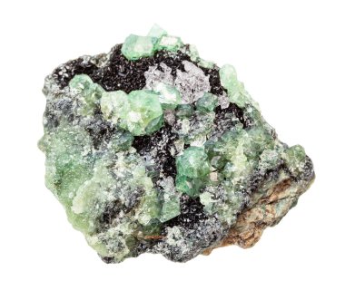 beyaz üzerinde izole edilmiş ham Demantoid kristalleri druse
