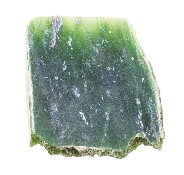 Λειασμένη ακατέργαστη πέτρα νεφρίτη (πράσινος νεφρίτης) απομονωμένη — Φωτογραφία Αρχείου