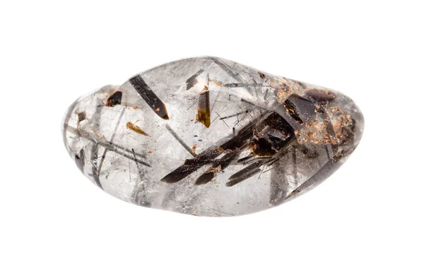 Tumbled rock crystal with tourmaline isolated — Stock Photo, Image