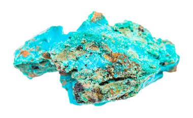 Çiğ Chrysocolla kayası beyaza izole edilmiş.