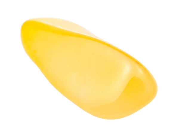 Trommeliger gelber Chalcedon-Edelstein isoliert — Stockfoto