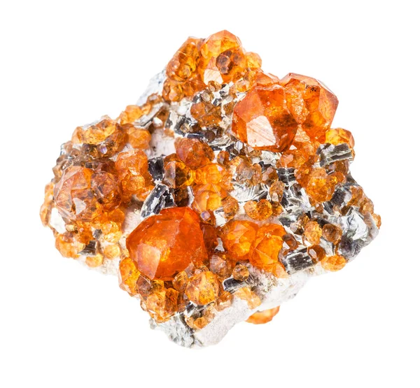 Rohe Spessartingranatkristalle auf Felsen isoliert — Stockfoto