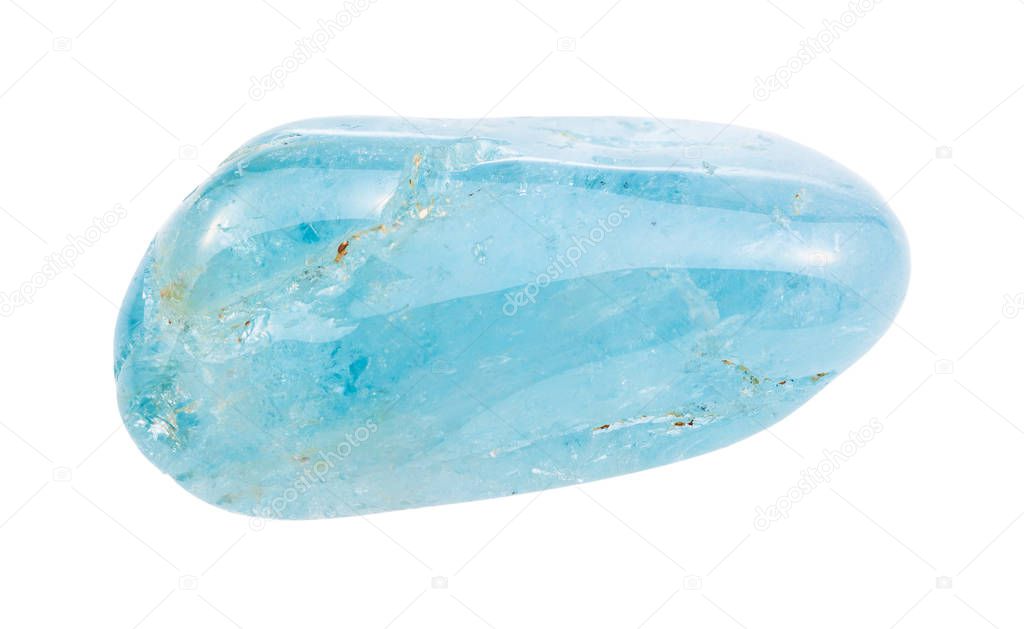 tumbled Aquamarine (blue Beryl) gemstone isolated