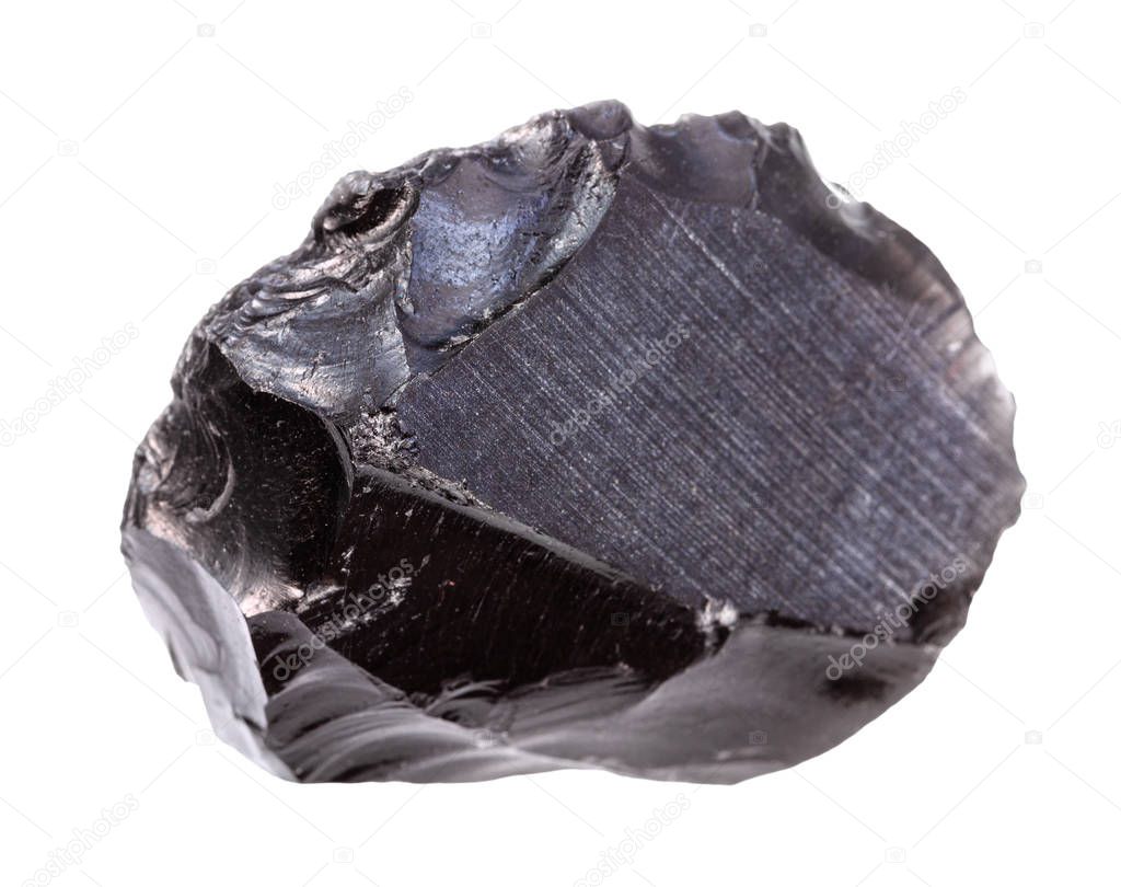 rough Obsidian (volcanic glass) rock isolated